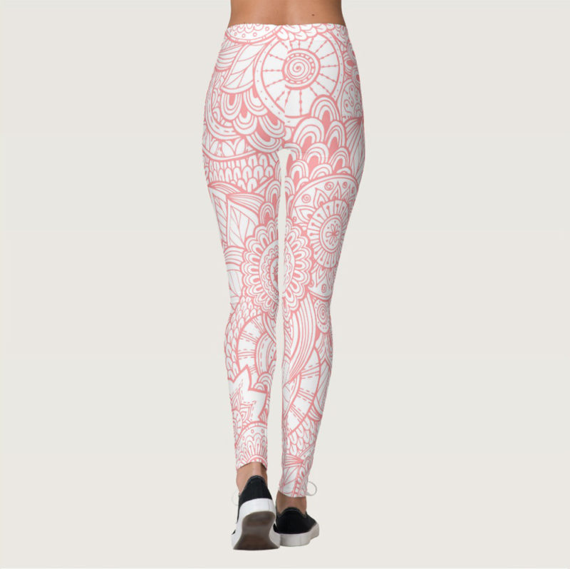 Bohemian Abstract Floral Pink and White high waisted yoga Leggings For women