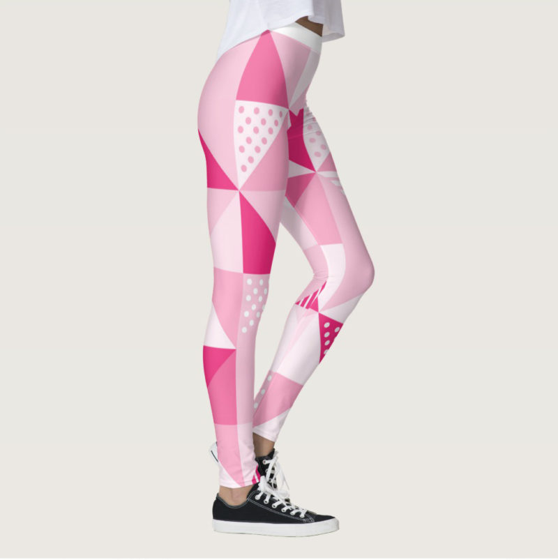 geometric pink and white abstract leggings