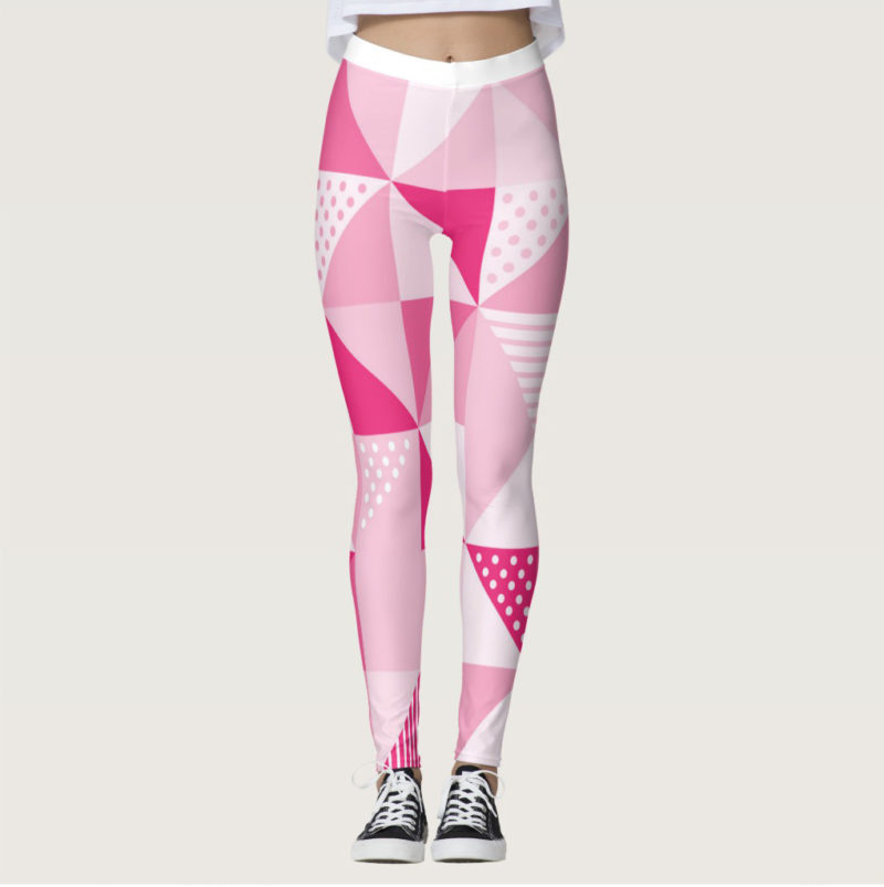 geometric pink and white abstract leggings