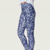 Dark Blue and White Floral Pattern Leggings
