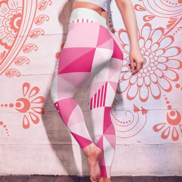 geometric pink and white leggings