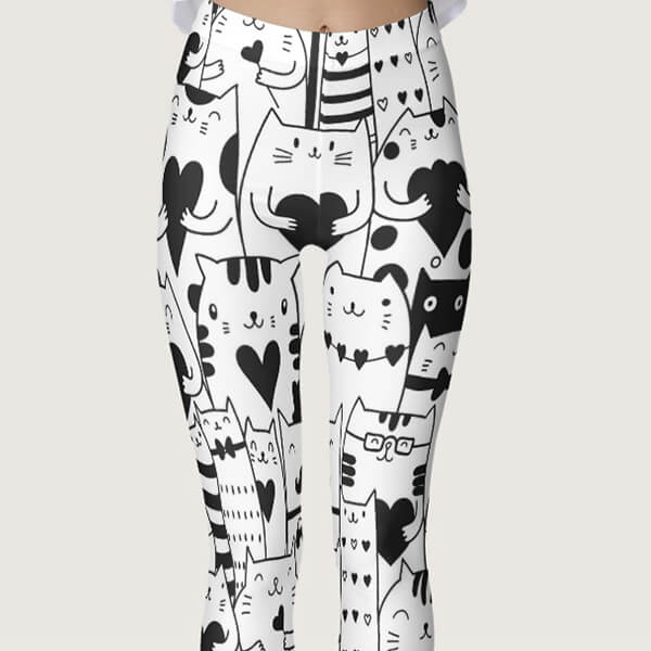 Heart You Printed Kawaii Munchkin Cat Leggings in Black and White -  IAMGONEGIRL DESIGNS