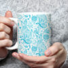 Cat Lover Gift, Sphynx Tattoo Blue and White Cat Pattern Mug