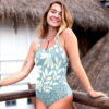 Floral Pastel Blue One-Piece Swimsuit woman, pretty girl blue bathing suit with flowers for women