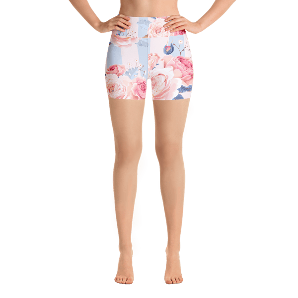 Blue and Pink Floral Yoga Shorts