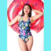 Gorgeous Colorful Chaos Flower Pattern One-Piece Swimsuit