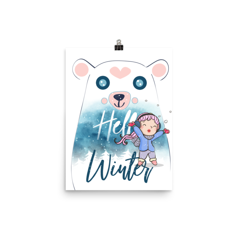 Cute Winter Heart Polar Bear Sweet Wall Art Print Poster