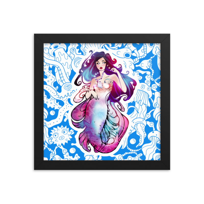 Framed Blue Mermaid Cnidaria Wall Art Print Poster