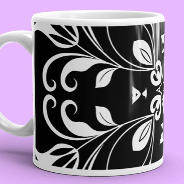 Black and White Floral Butterfly Mug