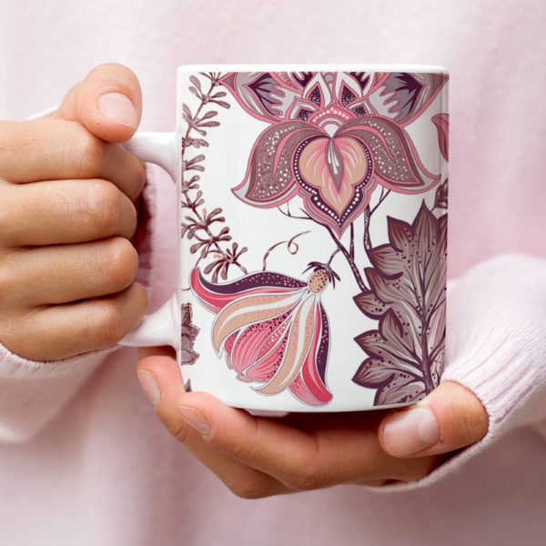 Japanese Stylized Amaryllis Floral Coffee Mug