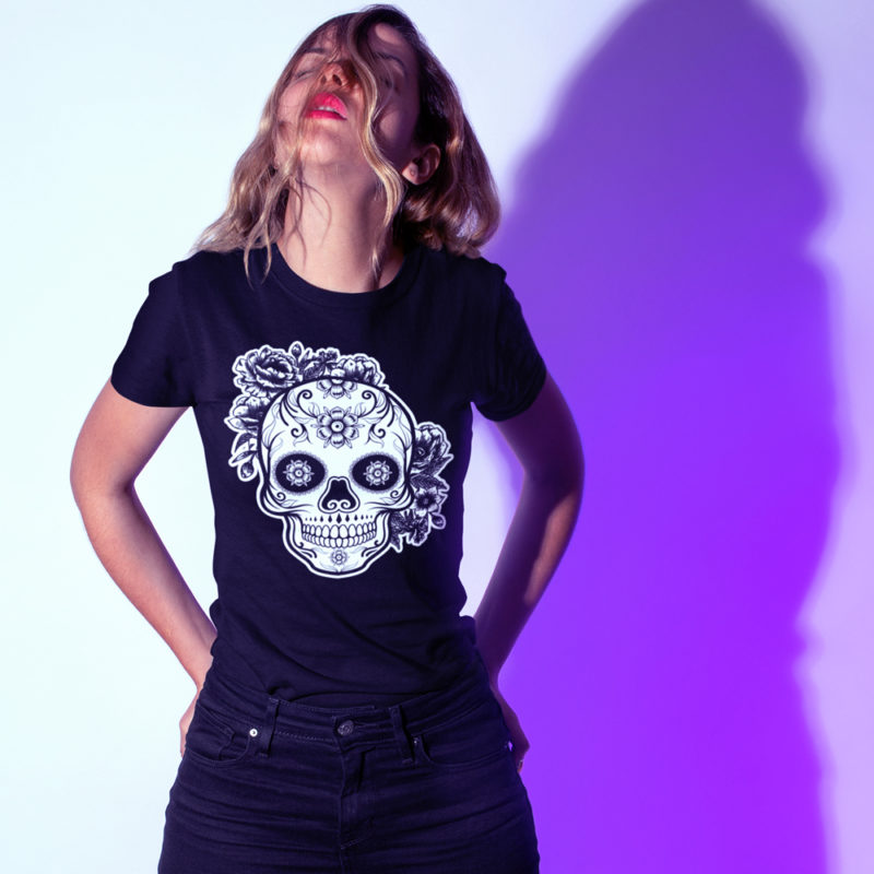 Floral Mexican Day of The Dead Skull Short-Sleeve T-Shirt