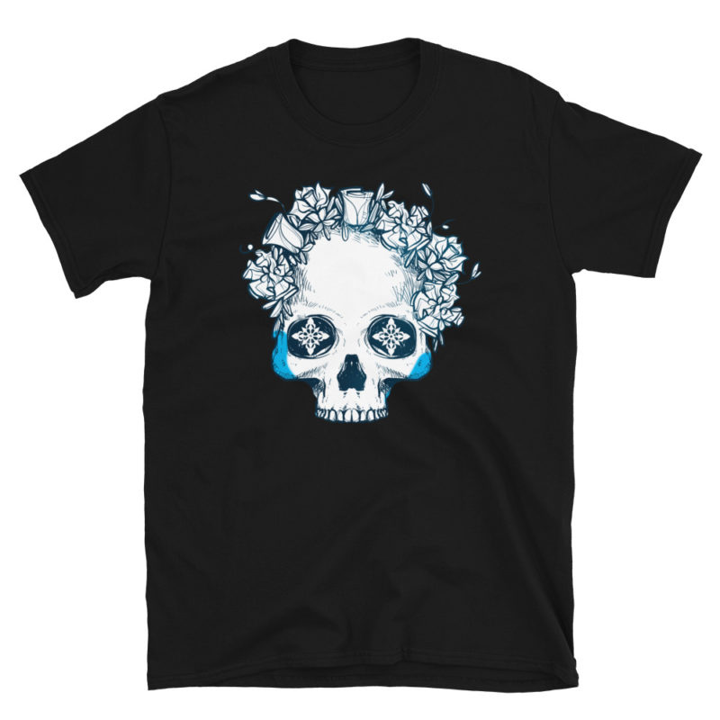 Icy Blue Floral Half Skull T-Shirt