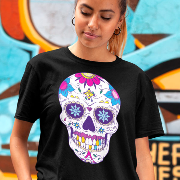 Colorful Floral Head Sugar Skull T-Shirt