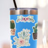 Cute Succulent Floral Cactus water bottle stickers