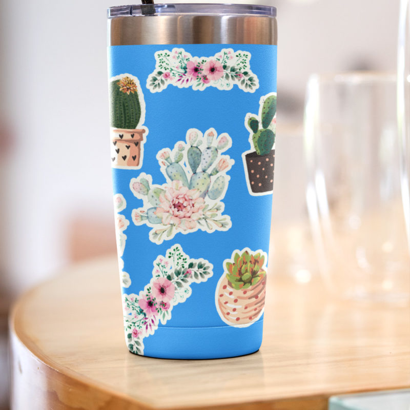 Cute Succulent Floral Cactus water bottle stickers