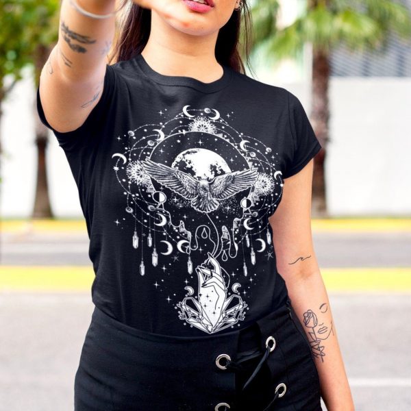 Black T-Shirt Magical Raven Crow Moon Child Unisex Shirt