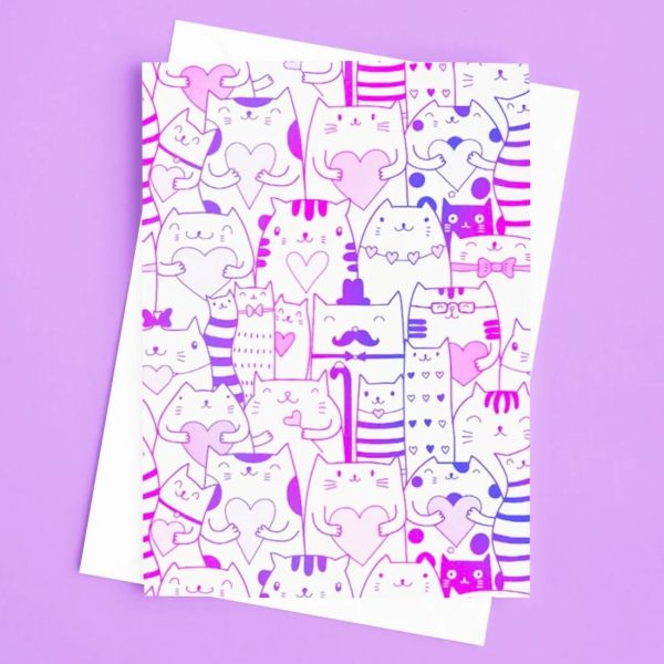 Cute Cats Anniversary Greeting Cards, Adorable Valentines Day Kittens cards, for friends, for coworkers, Cat Gift