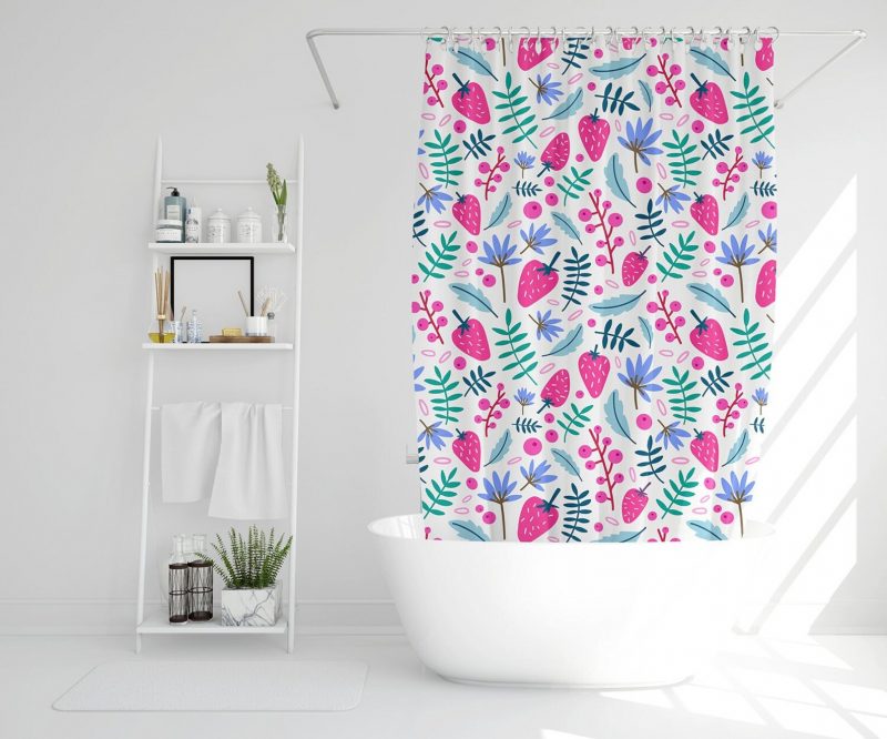 Bohemian Pink Strawberries Shower Curtains