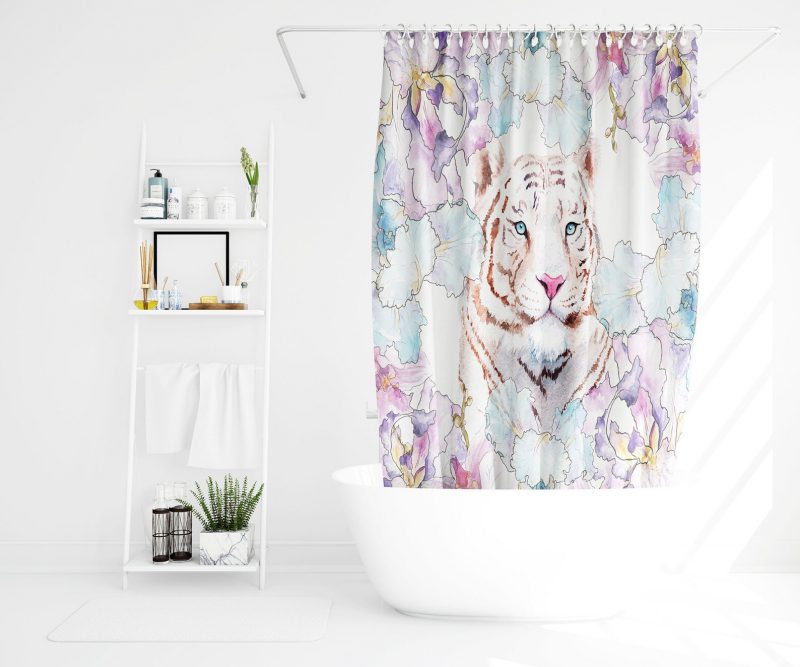 Tropical Unique Shower Curtain, Floral Botanical Tiger Shower Curtain , 71 x 74 housewarming gift
