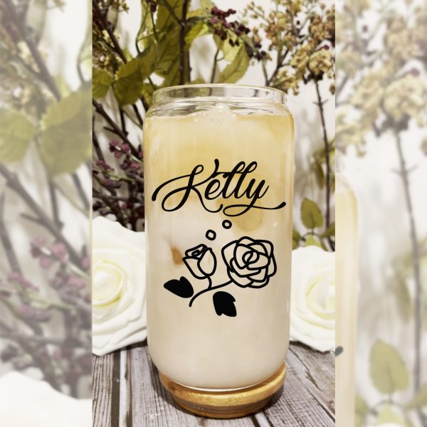 Personalized Birth Flower Coffee Cup With Name and Bamboo Lid
