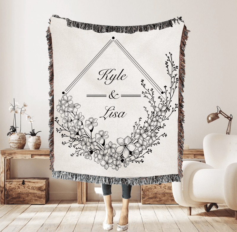 Personalized Wedding Gift, Cotton Anniversary Throw Blanket, Keepsake With Custom Family Name