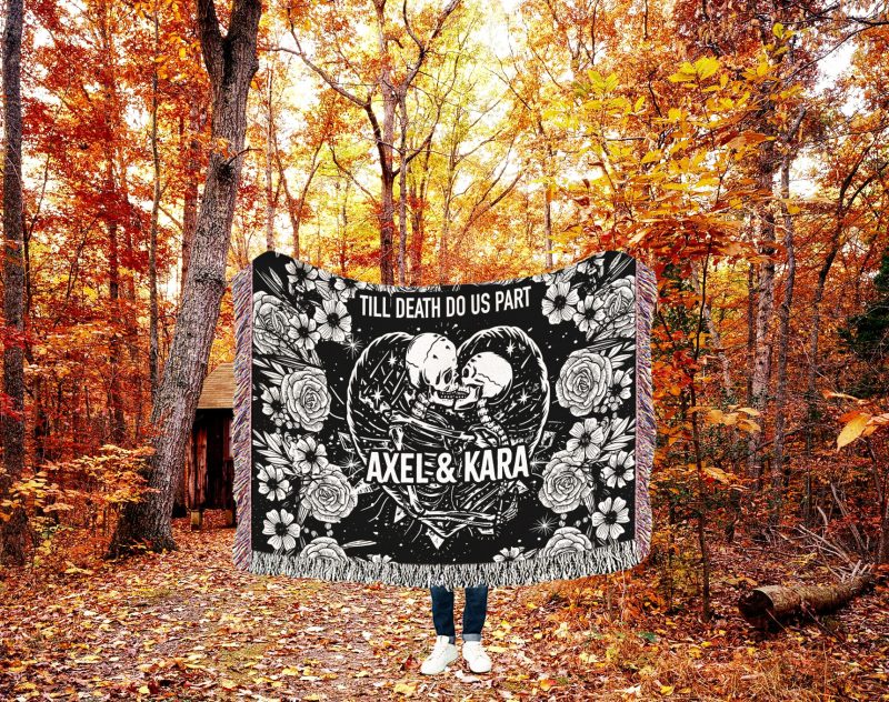 Till Death Do Us Part, Personalized Spooky Wedding Blanket, Halloween Tapestry Woven Ghost Gift His & Hers Anniversary