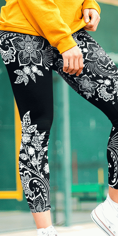 bohemian lace black and white yoga leggings