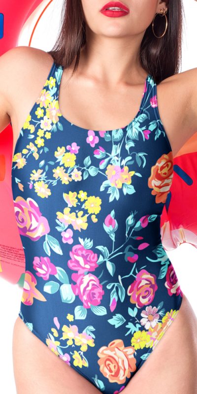 Gorgeous Colorful Chaos Flower Pattern One-Piece Swimsuit